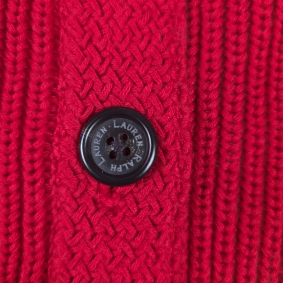 Lauren Ralph Lauren 100% Cotton Knit Button Up Cardigan Sweater Women's XL Red - Picture 4 of 7